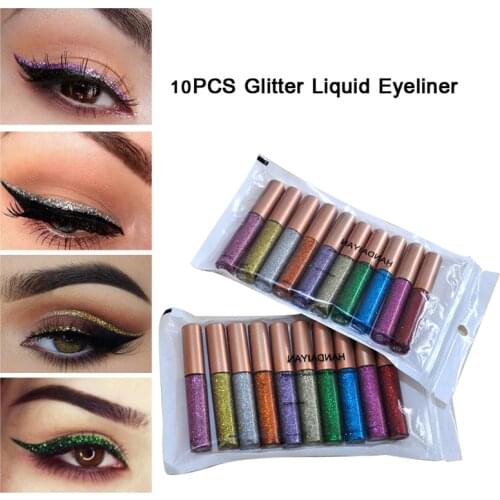 HANDAIYAN 10Pcs/set Colorful Shimmer Eyeliner Makeup Cosmetics Shining Glitter Liquid Eyeliner Long Lasting Pencils