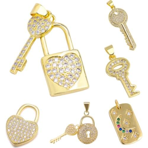 Juya DIY Gold Love Heart Locket Key Pendant Charms Supplies For Handmade Fashion Christmas Necklace Making Components Wholesale