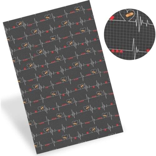 Cheer Bows 22*30cm 1pc Faux Leather Sheets AIDS Stethoscope ECG Printed Synthetic Leather Fabric Handmade Crafts DIY Hair Bows