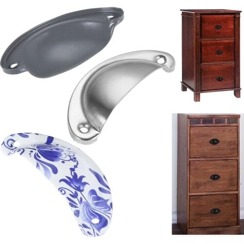 1pc Shell shape Pull Handle Metal Knob Antique Classy Cabinet Drawer Retro Decor Kitchen Gray/Porcelain/Silver w/screw 82*35mm