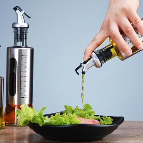 200/300/500ml Oil Bottle with Scale Multifunctional Glass Seasoning Storage Dispenser for Kitchen Oil Can Olive Oil Sub-bottling