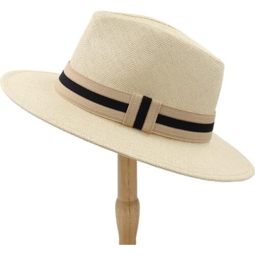 2019 6 Color Summer Women Men Straw Sun Hat With Wide Brim Panama Hat For Beach Fedora Jazz Hat Size 56-58CM A0154-XSJ