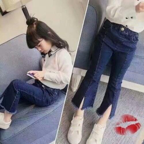 2021 Korean Solid Corduroy Girl Jeans for Kids Spring Autumn Blue Trouser Children Kid Denim Flare Pant Baby Boy Infant Clothing