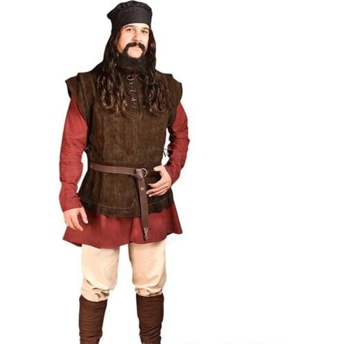 2021 Fashion Medieval Vintage Mens Vest Renaissance Round Neck Sleeveless Noble Casual Hunting Suit Bandage Viking Cosplay