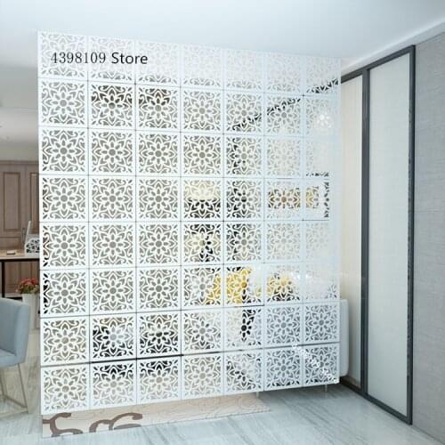 White PVC room partition screen simple hollow folding partition screen living room porch partition curtain home decoration 6PCS