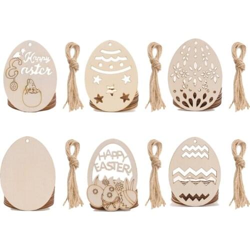 60pcs/set DIY Wooden Chip Hollow Eggs Hanging Pendant Happy Easter Decorations Home Ornament Party