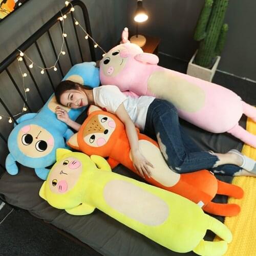 70-110cm Cute Long Pillow Washable Fox Cat Pig Plush Toys baby Sleep Partner Backrest Sofa Cushion clip leg kid Girl Xmas Gift