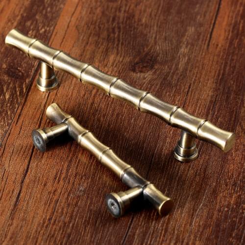 1set Bamboo Drawer Pull Handles Dresser Pulls Kitchen Cabinet Knob Door Cupboard Closet Antique Bronze Zinc Alloy 64mm/96mm Hole