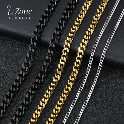 Uzone Basic Punk Stainless Steel 3,5,7mm Curb Cuban Necklaces For Men Women Black Gold Link Chain Chokers Solid Metal Jewelry