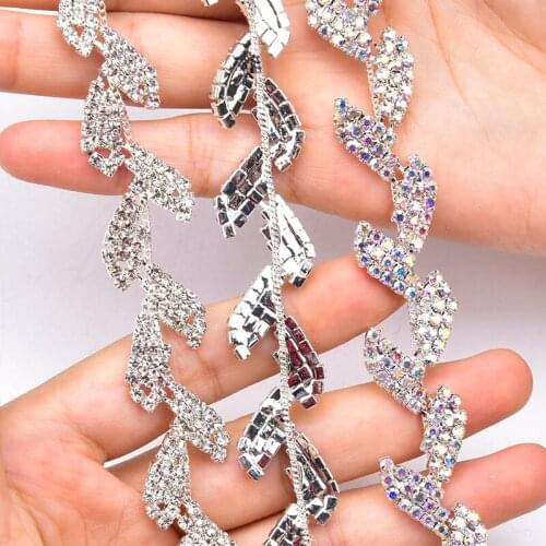1.8Cm Wide Willow Leaf Rhinestone Flower Claw Chain Clear Crystal Weld Code Chains For Clothing Collar Decoration Diy Headdress