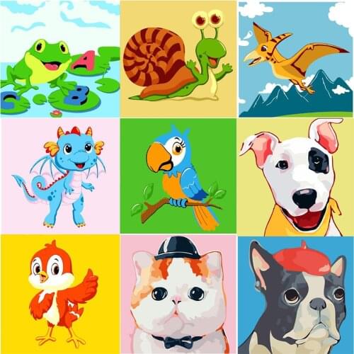 Framed 20x20cm cute animals DIY Painting By Number Wall Art Picture Acrylic Paint On Canvas Unique kids Gift For Home Wall