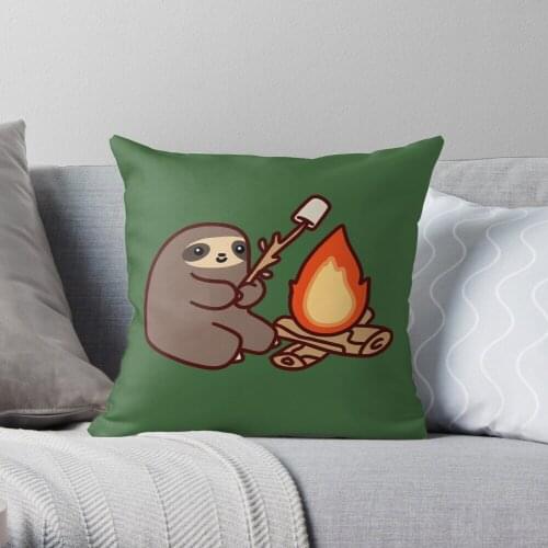 Campfire Sloth Throw Pillow Cushion Cover Polyester throw pillows case on sofa home living room car seat decor 45x45cm