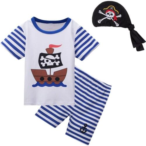 Baby Boys Pirate Costume Infant Halloween Party Cosplay Clothing Set Baby Cotton Short Novelty Oufits