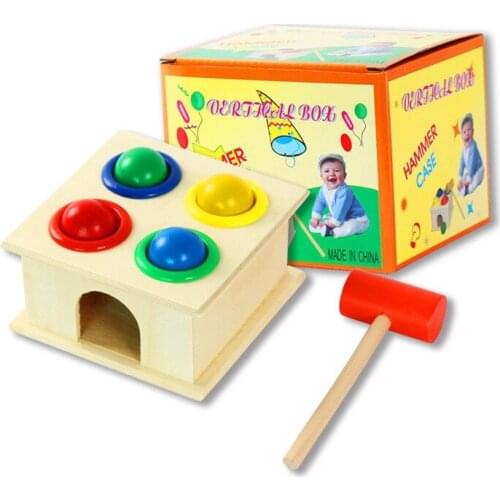 Colorful Wooden Baby Beat Toys Hammering Ball+Wooden Hammer Box Children Early Learning Knock Educational Toys Gift