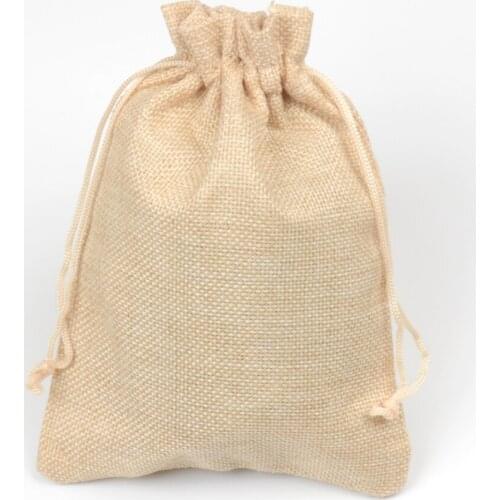 Rustic Hessian Burlap Bags Candy Gift Drawstring Jute Bag Wedding Favors Packaging Pouches Sacks Wedding Decor Cream 13x18cm