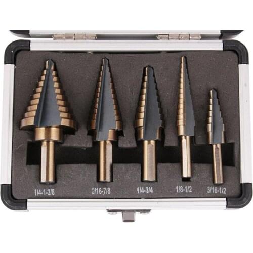 Durable 5pcs HSS COBALT MULTIPLE HOLE 50 Sizes STEP DRILL BIT SET With Aluminum Case Inch Step Steel Plate Twist Reaming Drill