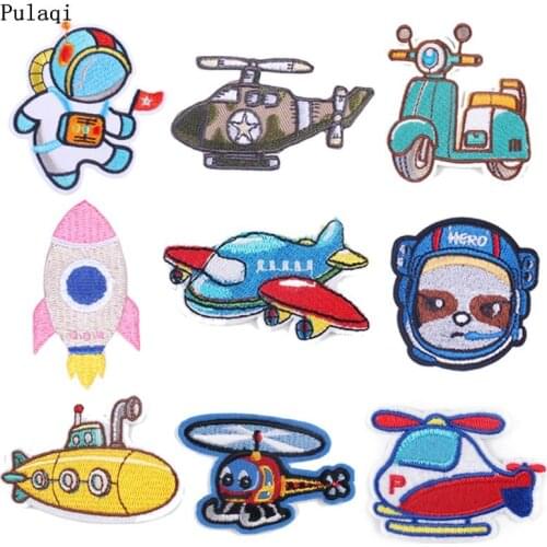 Pulaqi Cartoon Plane UFO Patch Iron On Patches On Clothes Embroidered Patches For Clothing Applique DIY For Kids Jackets Clothes