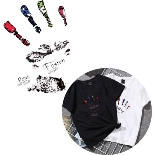 Letter Palm Patches For Clothes Iron On Transfer Sticker A-level Washable T-shirt DIY Heat Transfer Decoration Appliques