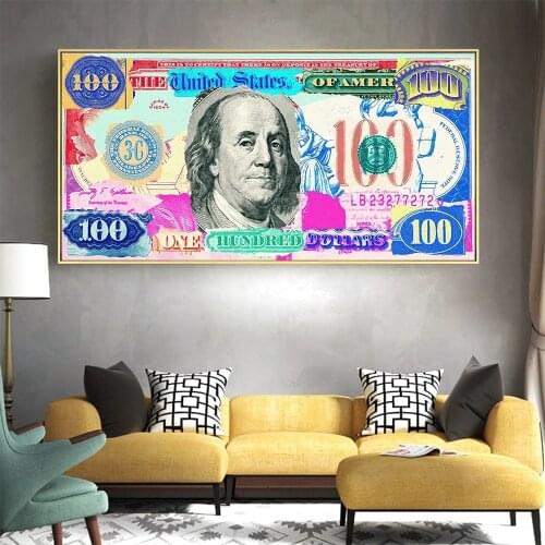 Wall Art Gold Modern Popular Colorful Hundred Money Canvas Painting Quadro Street Art Abstract Poster Wall Picture Home Decor