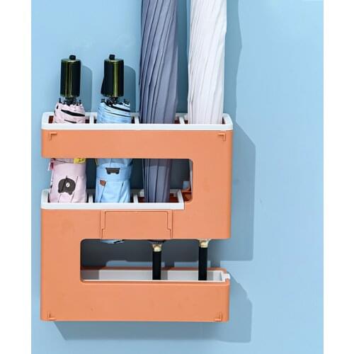 Wall-Mounted Umbrella Stand Holder Space Saving Cane Holder For Store Umbrellas Walking Sticks Flip Switching Storage Shelf