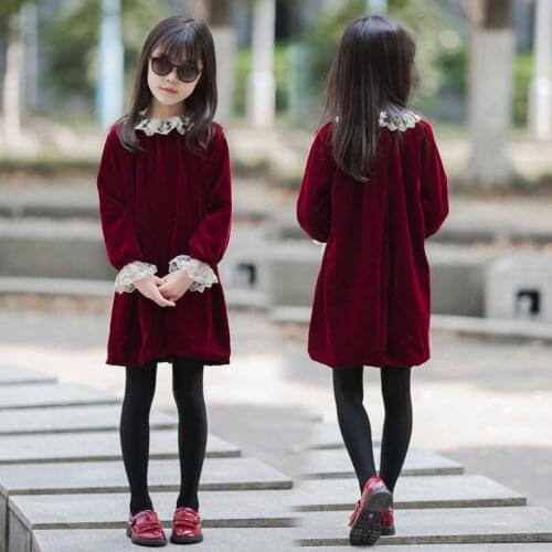 New Girls Dresses 2019 Children Lace Patchwork Dress Autumn & Winter Girl Velvet Dress Baby Princess Dress Toddler Clothes,#5412