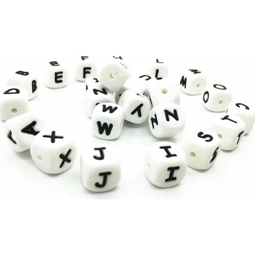 NEW Silicone Letter Beads Food Grade Teething Nursing Chewing Square DIY Beads 12mm Loose Silicone Nursing Beads 50Pcs/lot