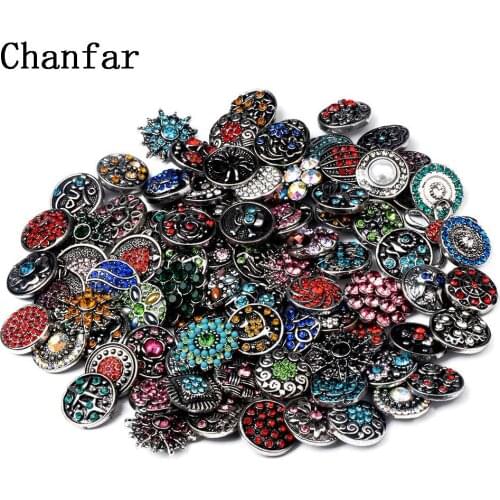 Chanfar Wholesale Mixed Round Rhinestone Paved Alloy Snap Button Metal Snaps fit for DIY 18mm Button Bracelet Necklace Jewelry