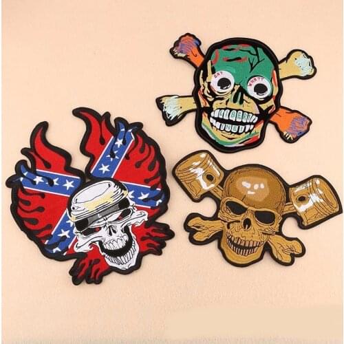 PGY Skeleton Badge Punk Graffiti wind Bike Patch Large Embroidery Biker Patch Motorcycle Patches For Clothes Jeans Vest Patch