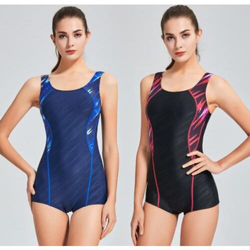 2020 Professional Racing Swimsuit Solid Swimming Suit for Women Sport One Piece Bathing Suit Swimwear Bodysuit with Boxer Shorts