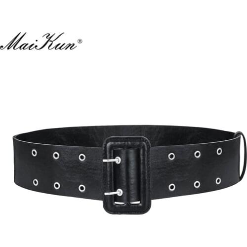 Maikun Original Design Pu Leather Decoration Double Hole Belt New All-Match Black Belt