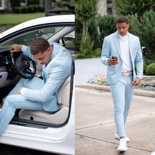 Luxury Crystal Beading Mens Suits Groom Wear Slim Fit Wedding Blazer Tuxedos Formal Business Prom Pants (Jacket+Pants)