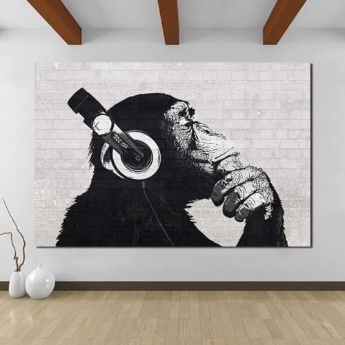 Monkey Headphones Street Graffiti Art Canvas Poster Painting Oil Wall Picture Print Modern Home Bedroom Decoration Accessories