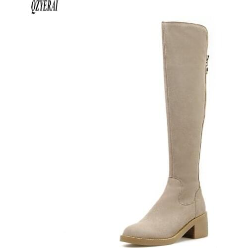 Black beige The knee boots Genuine leather Female boots Head layer cowhide High heels Womens shoes