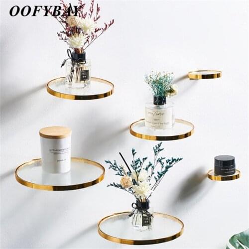 Nordic Glass Ledge Shelf For Flower Pot Round Hanging Planters Storage Rack Wall Mounted Decorative Stand Simple Home Decoration