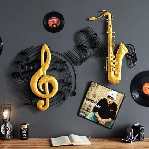 Nordic retro wrought iron musical instrument wall hanging decoration living room hanging bar restaurant creative wall decoration
