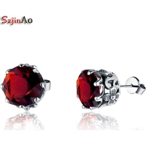 Szjinao Pure 925 Sterling Silver Jewelry For Women Wedding Earrings 1.2ct Garnet Fashion Bridal Earring boucle d'oreille
