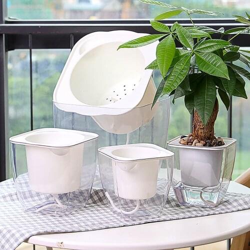 Creative Plastic Flowerpot 2 Layer Self Watering Plant Pot With Cotton Rope Flower Planter Water Container Durable Watering Pots