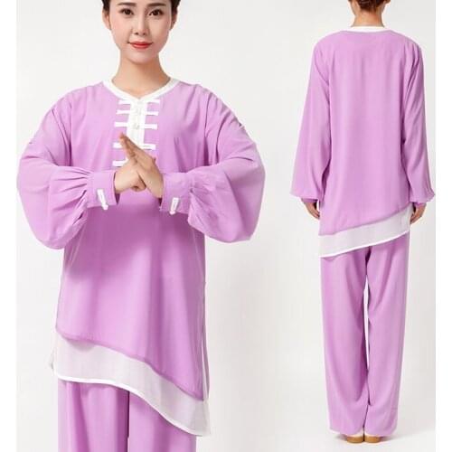 UNISEX Summer&Spring women chiffon kung fu wushu performance suits martial arts uniforms tai chi taiji clothing pruple/green