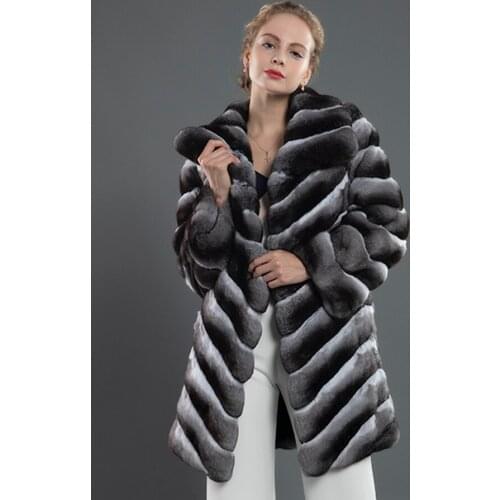 Delightful Fur Coat Women Fashion Warm Jacket Real Rex Rabbit Fur Overcoat Mid-Long Style Outwear