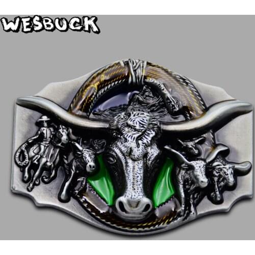 WesBuck Brand High Quality Cowboy Silver Colour Bull Belt buckle Men and Women Jeans accessories Belt head With PU Belt Gift