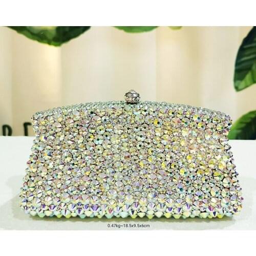 High-End AB Full Rhinestone Square Purse For Women Diamond Phone Clutches Fashion Elegant Lady Wedding Bridesmaid Dinner Purses