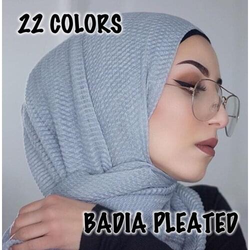 One piece women fashion solid ridged hijabs scarf pleated islam shawl head wraps soft long muslim crimpled viscose plain hijab