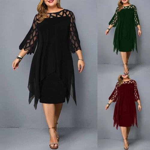 Lace Splicing Chiffon Summer Dress With Sleeves Solid Color Robe Femme Sundress Dresses For Women Summer Plus Size vestido