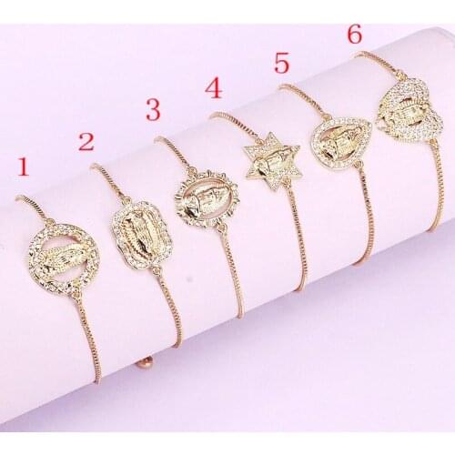 10Pcs,Mix Style Micro pave CZ Cubic Zirconia Virgin/ Jesus Connector Charm Bracelets