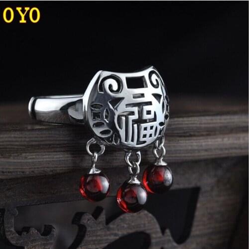 100% 925 sterling silver ring vintage long life lock hollow blessing female ring