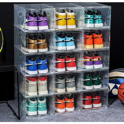 6PCS Plastic Sneakers Box Thickened Dustproof Drawer Case Transparent Stackable Box Combination Shoe Cabinet Storage Boxes