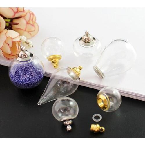 8Seasons Geometic Glass Miniature Metal Lid Globe Bubble Bottle Vial Earring Ring Necklace Wish Bottle DIY Jewelry Findings,1Set