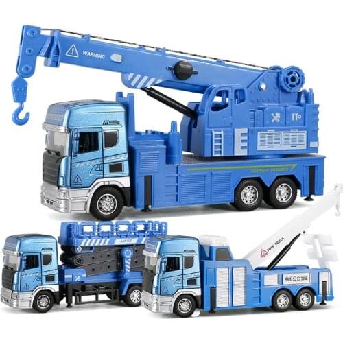 Large openable door alloy rescue car model toy pull back sound and light simulation lift truck trailer model
