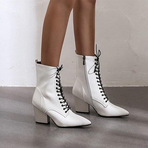 Brand new fashion Snake microfiber leather women ankle boots pointed toe western Thick heel high-heeled Martin boots botas mujer