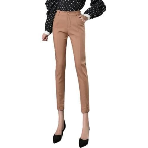 Summer Suit Pants Office Ladies Black White High Waist Skinny Stretchy Trousers Capri Pants For Female
